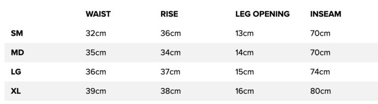 SIZE CHART